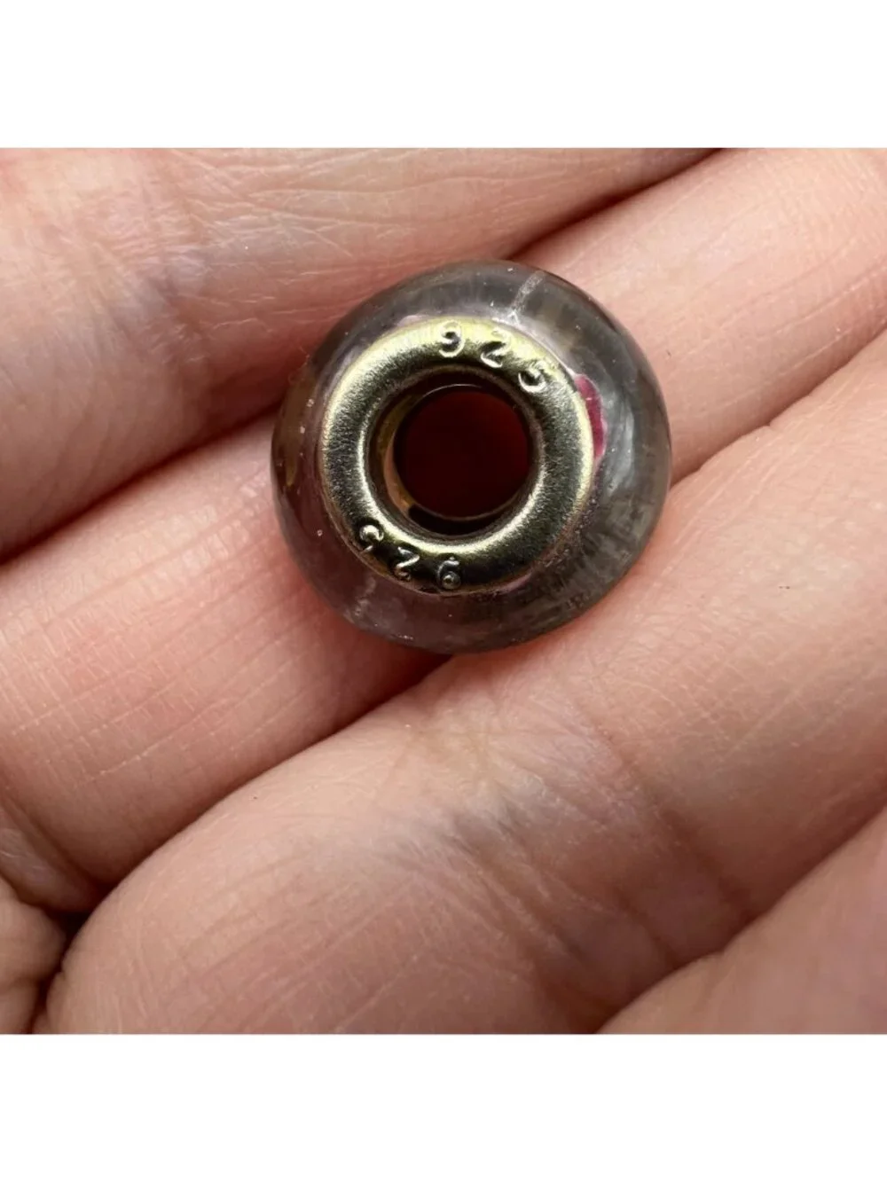 Pink Murano Glass Bead With Sterling Silver Core & Floral Design For Charm Brace - Picture 3 of 3